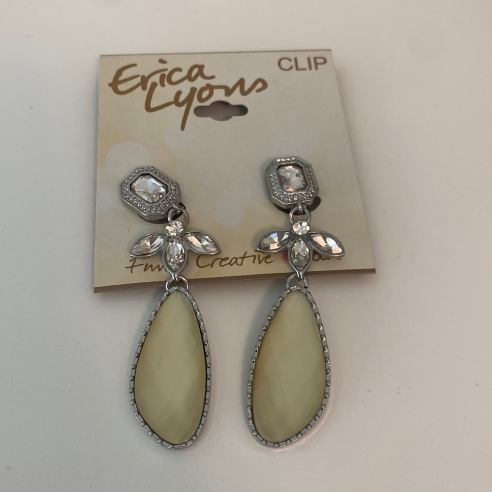 Silver and off white clip on earrings